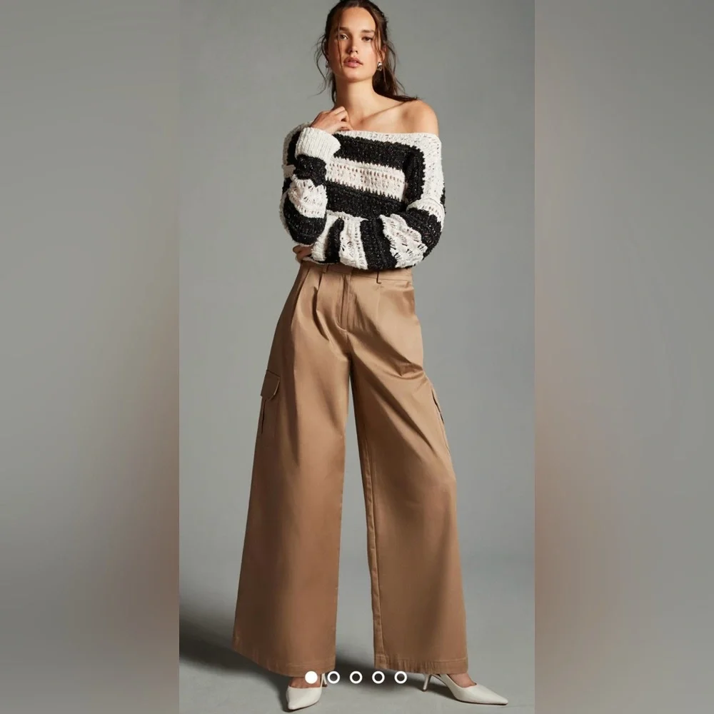 83. Anthropologie Du Paradis Pleated Wide-Leg Cargo Pants - Picture 1 of 16